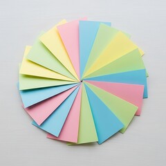 Obraz premium Pastel paper arrangement forming a radial composition on neutral surface