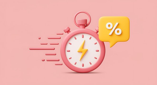 Pink Stopwatch with Percentage Symbol Represents Limited Time Discount Offer Sale Promotion Concept Render Illustration on Pink Background
