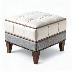 Naklejka premium Elegant tufted ottoman showcasing refined craftsmanship and neutral color palette white background