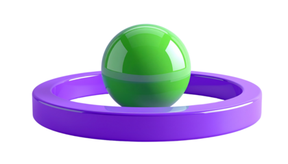 Glossy purple and green ribbon circle symbol design isolated on white with a shiny plastic globe icon illustration.