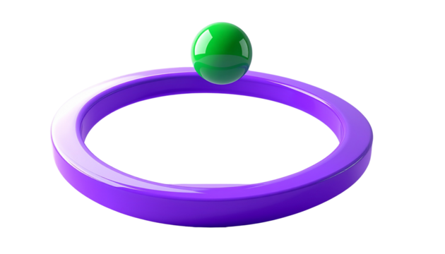 Glossy purple and green ribbon circle symbol design isolated on white with a shiny plastic globe icon illustration.