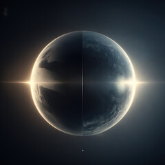 Obraz premium Earth reflection on mirror surface in space with double image, atmospheric haze and rim lighting over star field