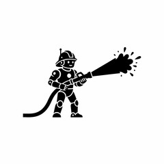 Fototapeta premium Futuristic robot firefighter bravely douses flames with powerful water spray, showcasing innovative safety technology and heroic action for modern emergency services.