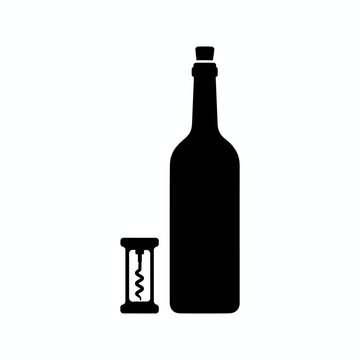 black wine bottle and corkscrew clip art preview