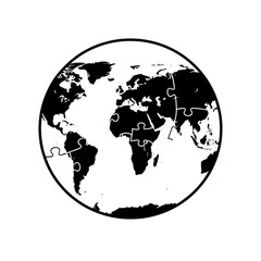 Global puzzle pieces unite to form a complete world map, symbolizing connection, international collaboration, and the intricate nature of global challenges and solutions.