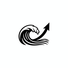 Dynamic wave crests and surges upward with an ambitious arrow symbolizing powerful growth and forward momentum in business and life