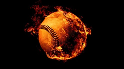 baseball. Baseball with dramatic fiery effect isolated on pure black background with intense flames. event key visuals, club posters, designed for sports event promotions and stadium branding.
