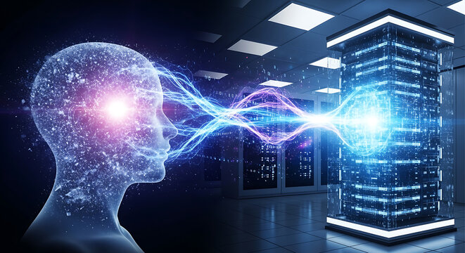 Innovative ai interaction data center digital art high-tech environment futuristic viewpoint conceptual technology