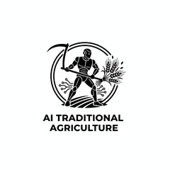 Futuristic robot with scythe and wheat symbolizes advanced agricultural technology blending tradition with innovation for modern farming solutions