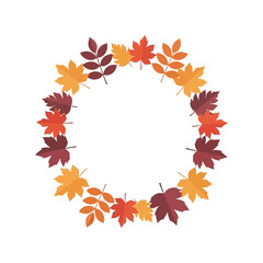 Autumn leaf wreath border fall season organic nature decorative frame vector