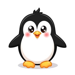 Obraz premium Cute Cartoon Penguin Character with Big Eyes and Orange Beak Illustration on white background 