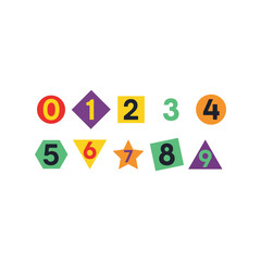 Colorful geometric shapes with numbers 0 to 9 fun learning elements vector