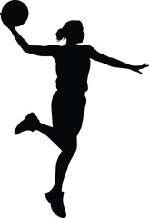  Silhouette of basketball player jumping with ball, athlete performing slam dunk action, sports vector illustration for competition, training, teamwork, exercise, fitness design