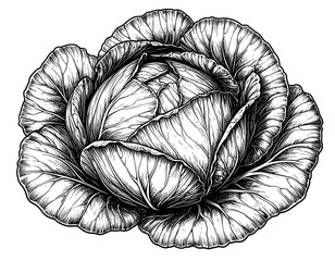 Detailed botanical drawing of a head of cabbage