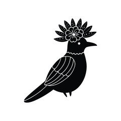 Cactus wren head with desert wildflower crown vector art illustration