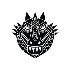 Caiman head with tribal pattern mask decoration vector art illustration