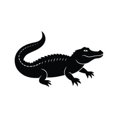 Caiman alligator silhouette on white background vector art illustration