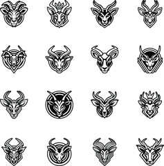 Collection of Antelope Logos Glyph Icons 

