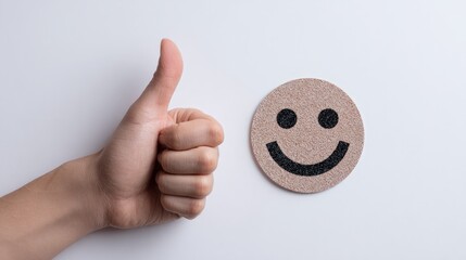 Thumbs Up With Smiling Face Design On White Background