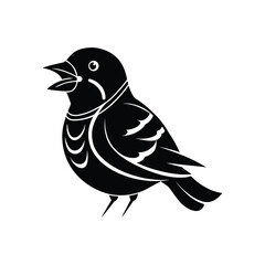 Warbler bird head silhouette with tiny microphone vector art illustration