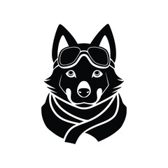 Eskimo dog head silhouette with polar expedition goggles vector art illustration