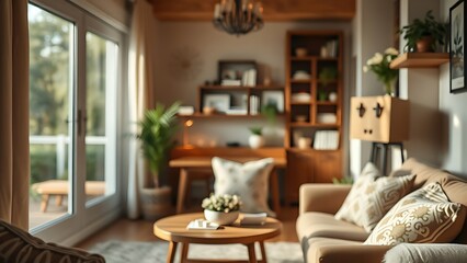 Cozy living space with warm lighting and comfortable seating, evoking a relaxed and inviting atmosphere.