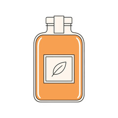 Minimalist hand drawn illustration of orange essential oil bottle with leaf label vector