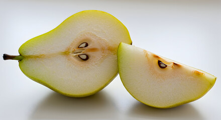 Fresh Pear Sections A Slice and a Half Close-Up on White