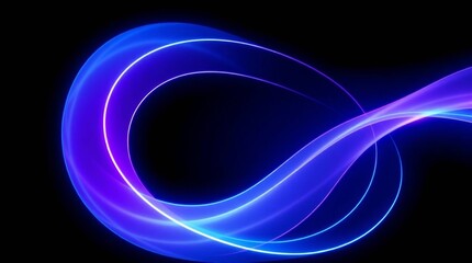 Dynamic abstract digital light wave in vibrant blue and purple hues, forming elegant flowing curves on a dark backdrop