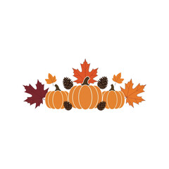 Autumn harvest pumpkins and colorful leaves border decoration for fall holidays vector