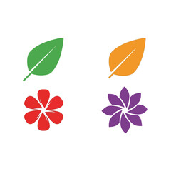 Vector nature icons set green orange red purple flowers leaves simple shapes vector