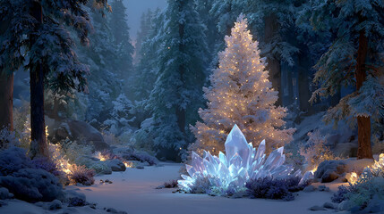 Enchanted Forest with Tall Luminous Tree | 2. Magical Nighttime Christmas Tree Light Show | 3. Spectacular Blue Light Tree in Winter Woods
