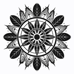 Bird Feather Mandala Silhouette Vector Ornamental Radial Pattern