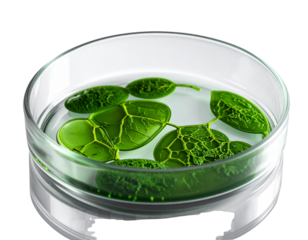  Petri Dish with Green Cell Culture Network, Side Perspective, isolated