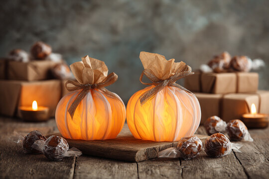 halloween pumpkin gifts with copy space