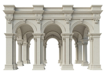 Naklejka premium Isolated classical architectural structure with multiple elegant arches and fluted columns made of light marble stone majestic design