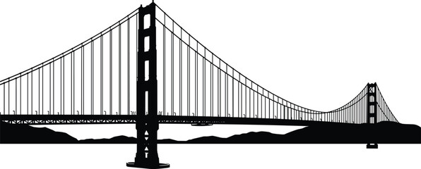 Golden Gate Bridge silhouette, San Francisco landmark, suspension bridge, engineering marvel, architectural icon, civil construction, vector illustration, travel symbol, USA heritage,