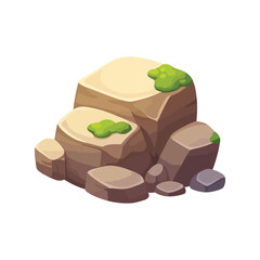 Stylized rock formation with green moss element for game design and illustration vector