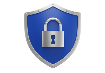Blue shield with padlock PNG illustration isolated on transparent background for security and protection concept