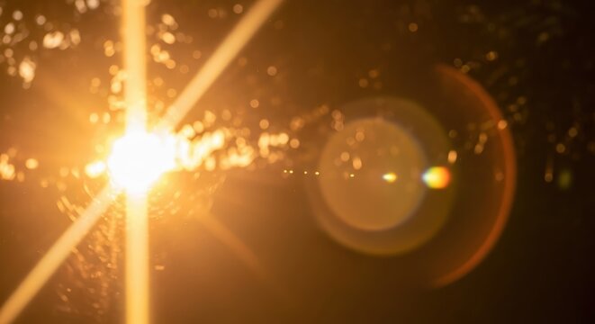 A bright sunburst with lens flare effect, illuminating the natural surroundings with a warm glow.