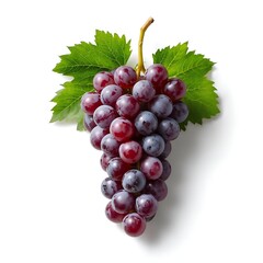 Fototapeta premium Fresh bunch of red grapes with green leaves isolated on white background