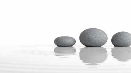 Minimalist Zen Gray Stones on Water with White Background and Ripples
