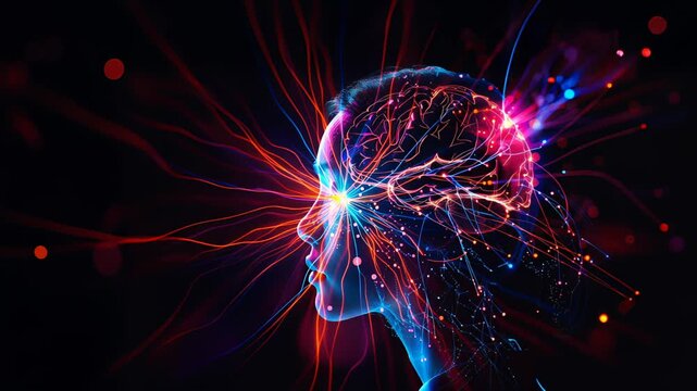 person head with futuristic scanning headset, woman brain waves scan, advanced mindset and consciousness concept 4k