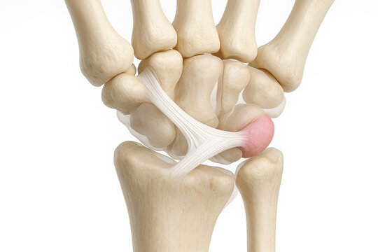 Medical illustration of the human wrist bones with highlighted scaphoid bone