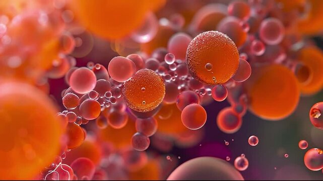 A bunch of orange and red bubbles floating in the air