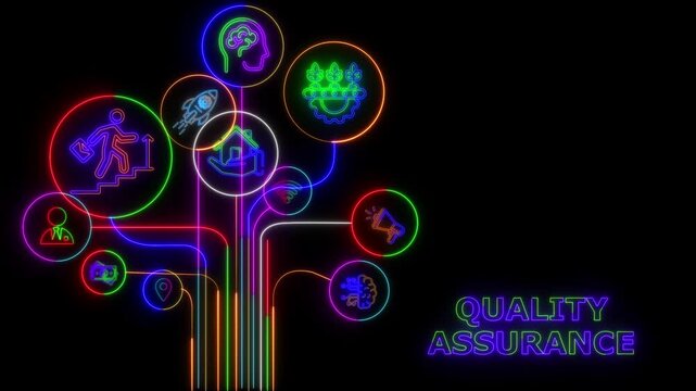 Glowing Business, Technology, Internet and network concept. Quality Assurance service guarantee standard. 4k video