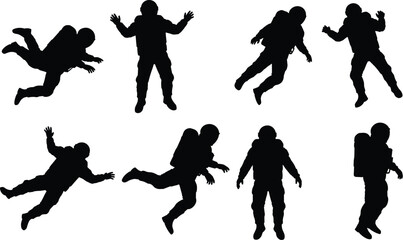 A set of astronauts in space suits floating, representing space exploration, science, and a futuristic lifestyle.