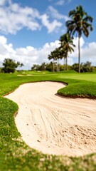 Blurred golf course with sand trap