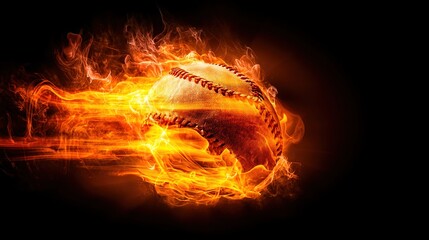 baseball. Baseball with dramatic fiery effect isolated on pure black background with intense flames. event key visuals, club posters, designed for sports event promotions and stadium branding.