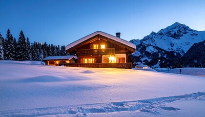 Naklejka premium house in the mountains in winter